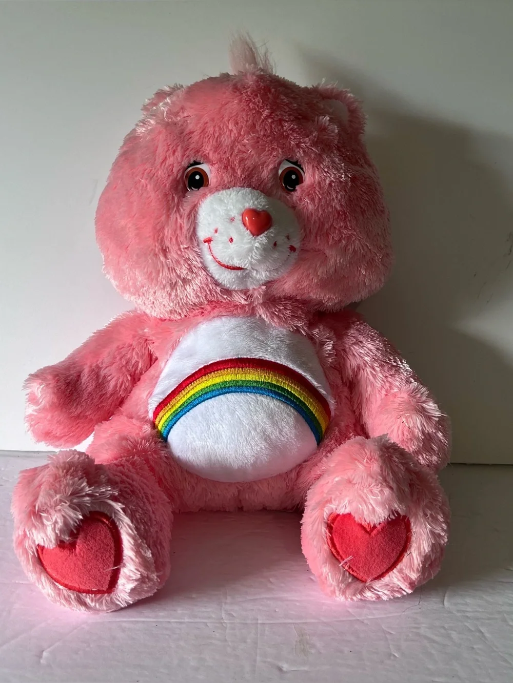 Vintage 2005 Care Bear Fluffy Fur Cheer Bear 12 Inch Stuffed Plush Bear Rainbow